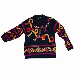 Oleg Cassini Vintage Beaded Embellished Ribbon Jewel Ramie Cotton Knit Sweater M